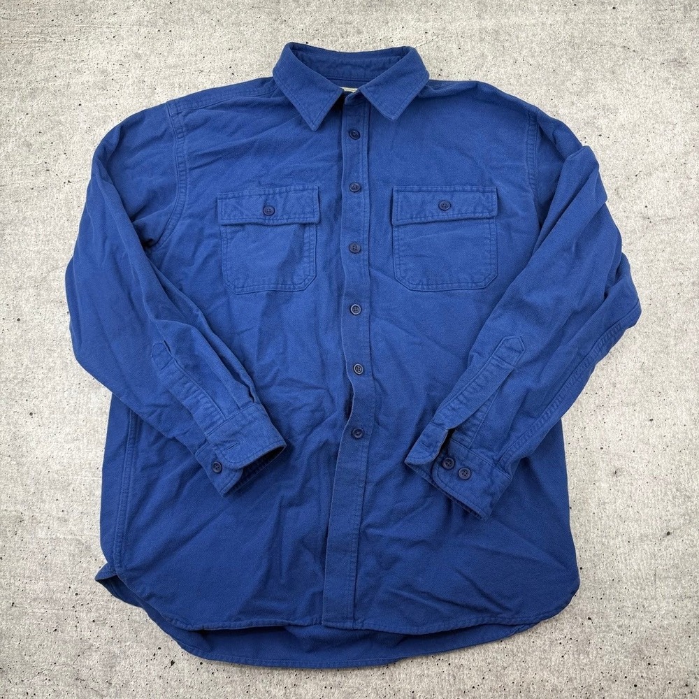 LL Bean Mens Large Blue Chamois Cloth Button Up Shirt Outdoor Hiking 90s